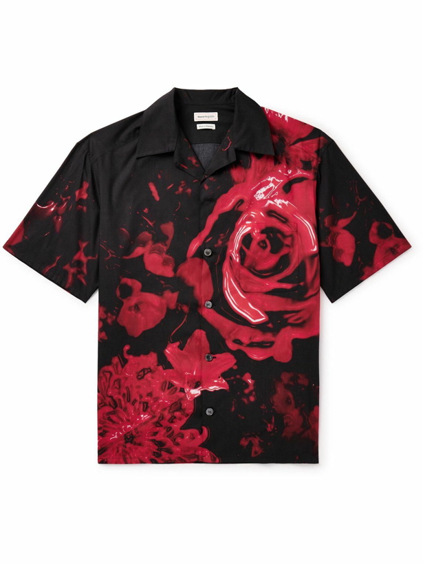 Photo: Alexander McQueen - Camp-Collar Floral-Print Cotton-Poplin Shirt - Black