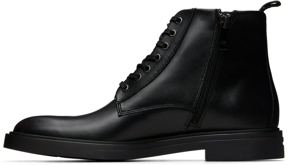 BOSS Black Side Zip Leather Lace-Up Boots