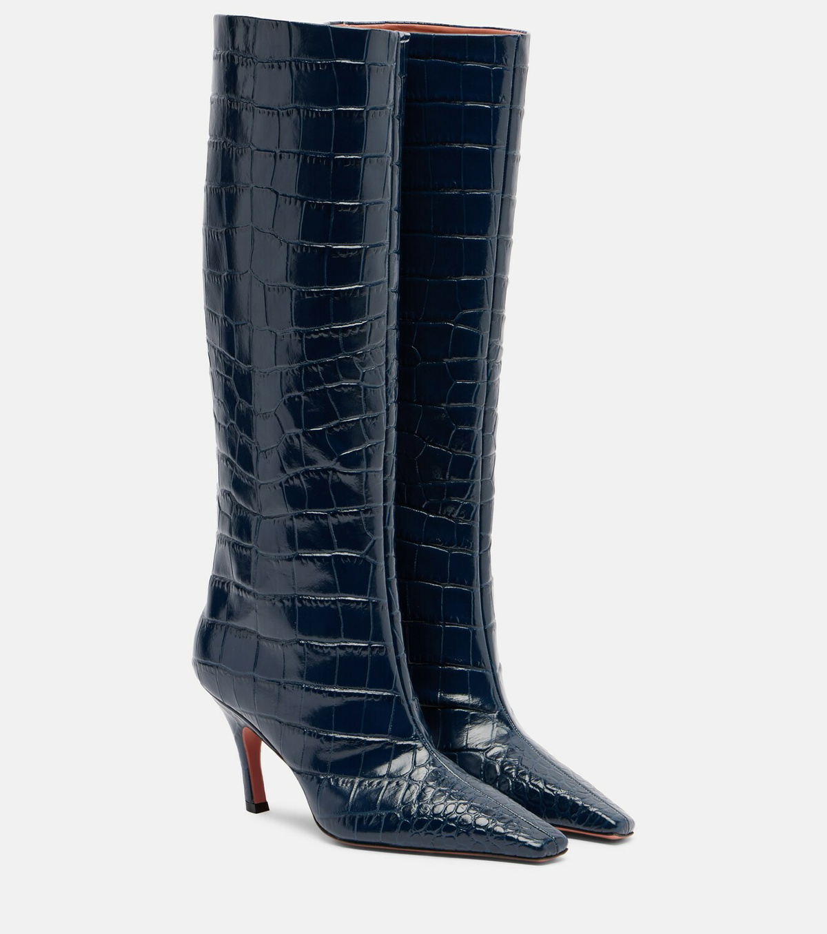 Amina Muaddi Mona croc-effect leather knee-high boots