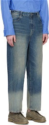 Solid Homme Indigo Rough Washed Wide Jeans