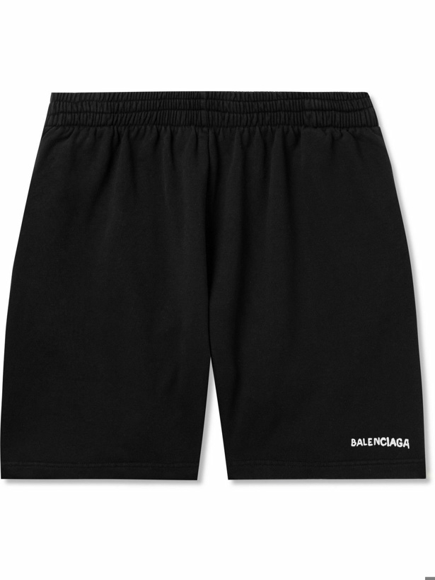 Photo: Balenciaga - Straight-Leg Logo-Print Cotton-Jersey Shorts - Black