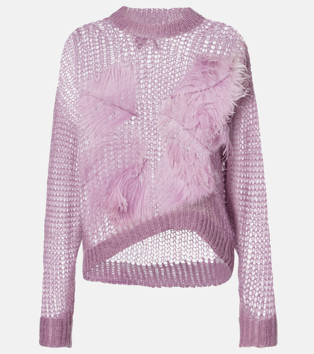 The Attico Feather-trimmed open-knit mohair-blend sweater