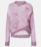 The Attico Feather-trimmed open-knit mohair-blend sweater