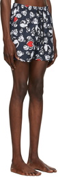 Palm Angels Navy Bear In Love Swim Shorts