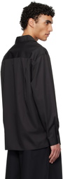 AMOMENTO Black Open Collar Shirt