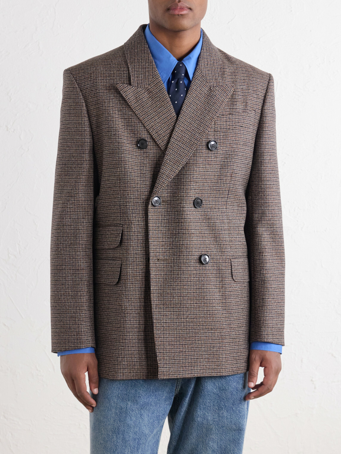 AMI PARIS - Double-Breasted Houndstooth Virgin Wool Blazer - Brown
