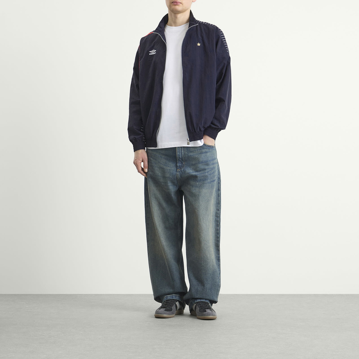 Umbro Men's Relaxed Track Jacket in Baritone Blue/Brilliant White/Goji Berry