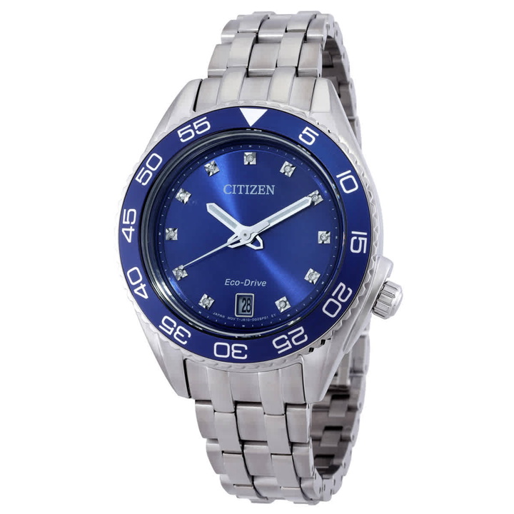 Photo: Citizen Carson Eco-Drive Diamond Blue Dial Ladies Watch FE6160-57L
