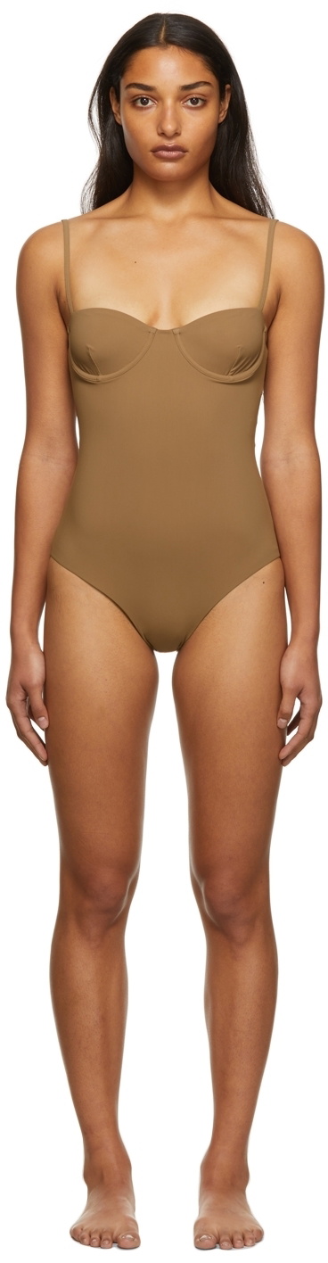 Totême Brown One-Piece Bra Swimsuit Toteme