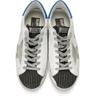 Golden Goose White and Navy Pinstripe Superstar Sneakers