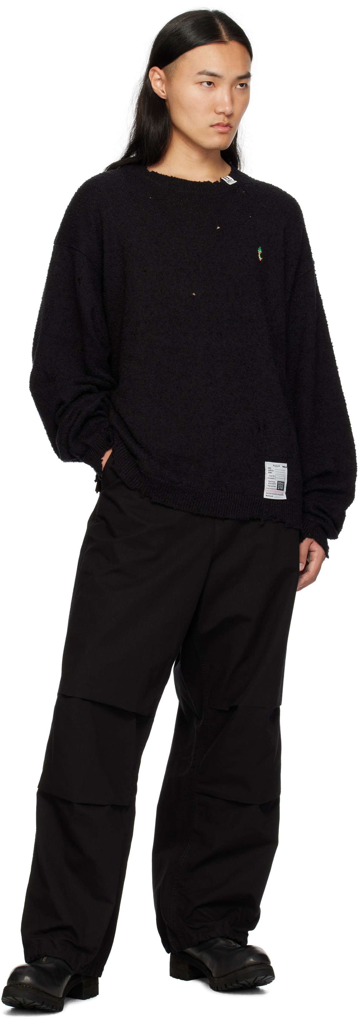 Maison MIHARA YASUHIRO Black Distressed Knit Sweater Maison MIHARA