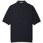 Auralee Men's Cotton Knit Polo Shirt in Dark Navy