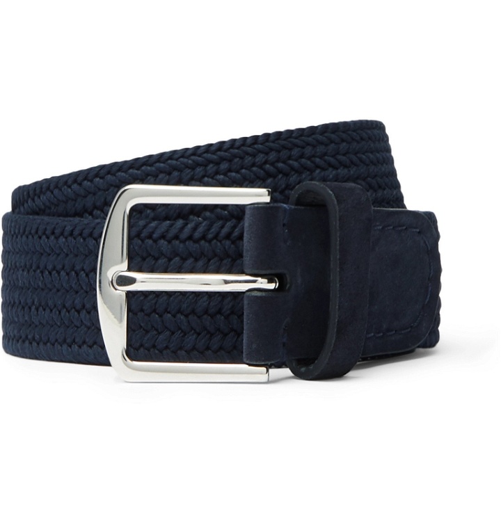Photo: Loro Piana - 3.5cm Suede and Leather-Trimmed Woven Canvas Belt - Blue