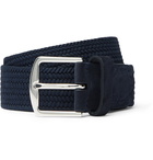 Loro Piana - 3.5cm Suede and Leather-Trimmed Woven Canvas Belt - Blue