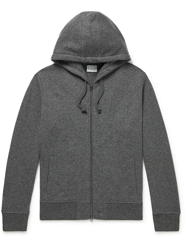 Photo: Kingsman - Logo-Embroidered Brushed Cashmere Zip-Up Hoodie - Gray