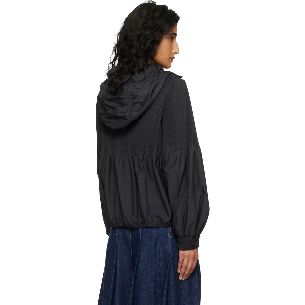 Moncler Black Anemone Pleated Hooded Jacket