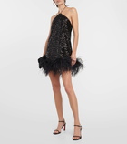 Oséree Paillettes feather-trimmed minidress