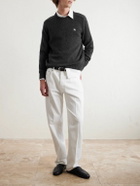 CELINE - Logo-Embroidered Wool and Cashmere-Blend Sweater - Gray