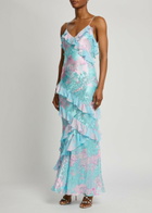 Loveshackfancy Rialto Floral Satin-devoré Maxi Dress Blue