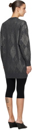 Alexander Wang Gray Long Sleeve Crewneck Crystal Argyle Hotfix Minidress