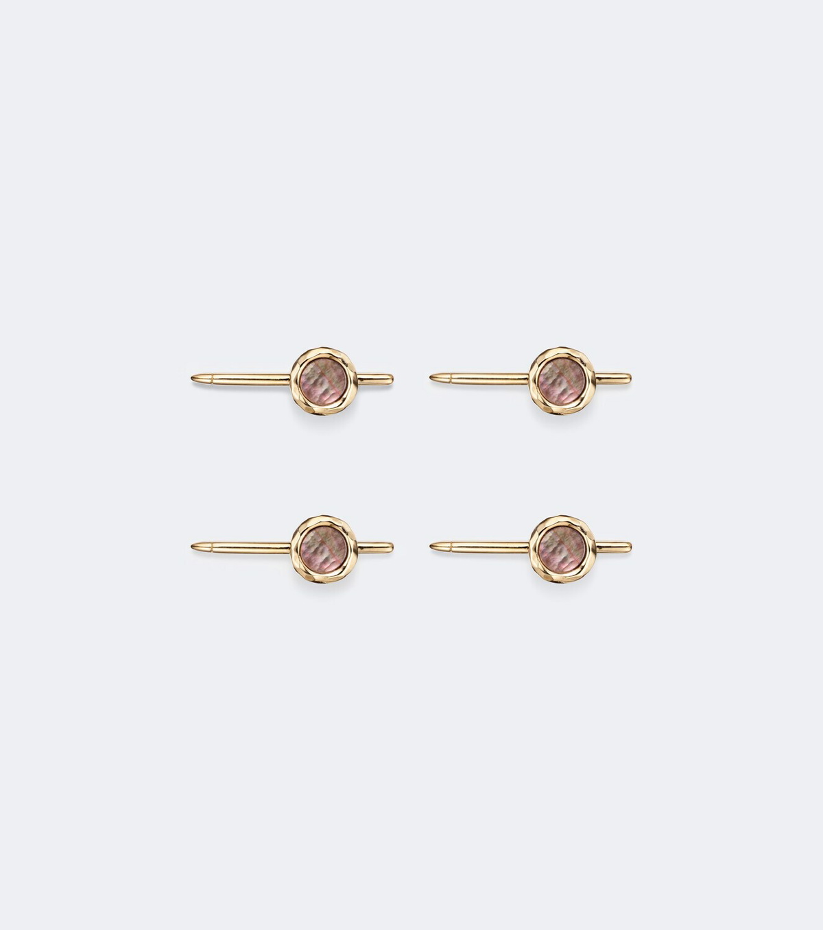 Octavia Elizabeth Nesting Gem Stone set of 4 18kt gold tuxedo studs with mother-of-pearls
