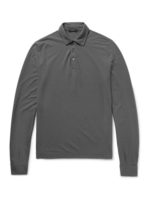 Photo: INCOTEX - Slim-Fit Cotton-Jersey Polo Shirt - Gray