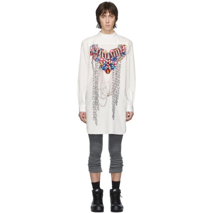 Photo: Comme des Garcons Homme Plus White A-Pattern Pearl Bead Embroidery Shirt