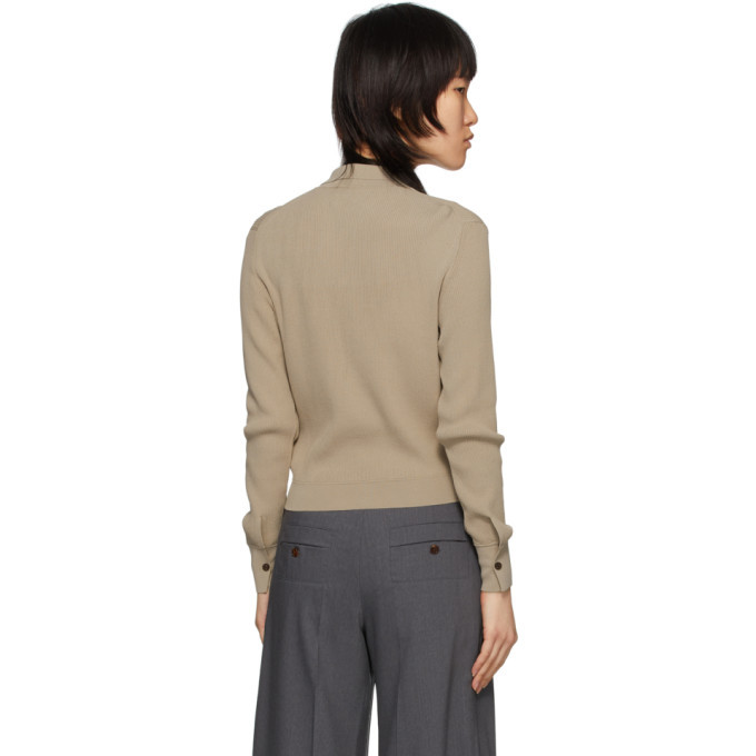 Eftychia Beige Rib Deep Polo Cardigan