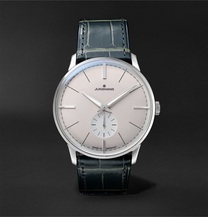 Photo: Junghans - Meister Classic Terrassenbau Limited Edition Hand-Wound 37.7mm Stainless Steel and Alligator Watch, Ref. No. 027/3000.02 - Silver