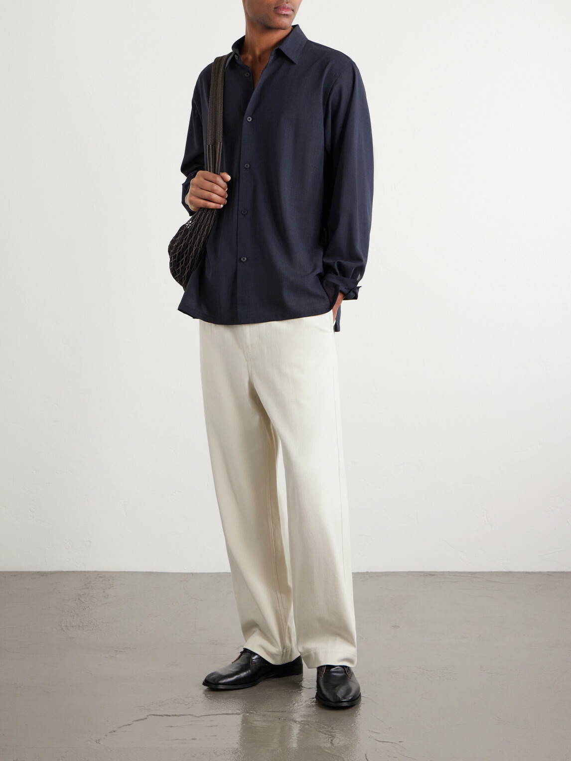ATON - Wide-Leg Pleated Cotton-Twill Trousers - Neutrals