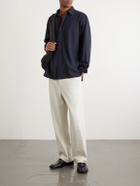 ATON - Wide-Leg Pleated Cotton-Twill Trousers - Neutrals