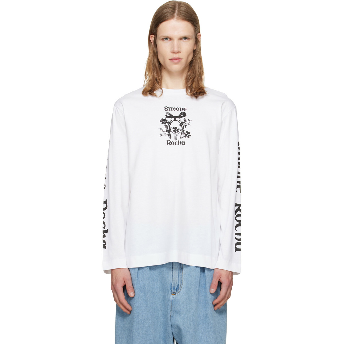Simone Rocha White 'Coming Up Roses' Print Long Sleeve T-shirt