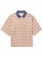 4SDesigns - Striped Woven Polo Shirt - Orange