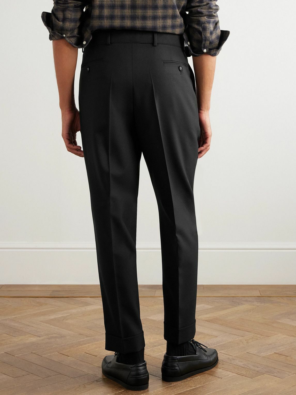 Officine Générale - Hugo Tapered Belted Grain de Poudre Wool Suit Trousers - Black