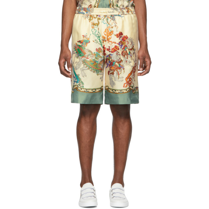 Photo: Gucci Off-White Silk Printed Shorts