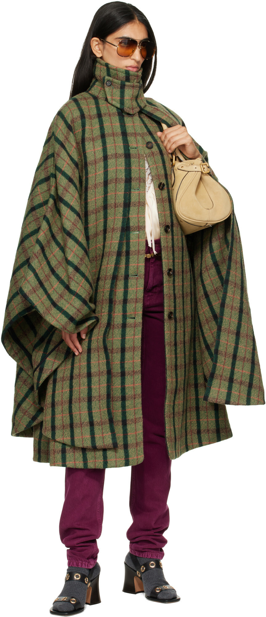 Chloé Khaki Layered Long Cape Coat
