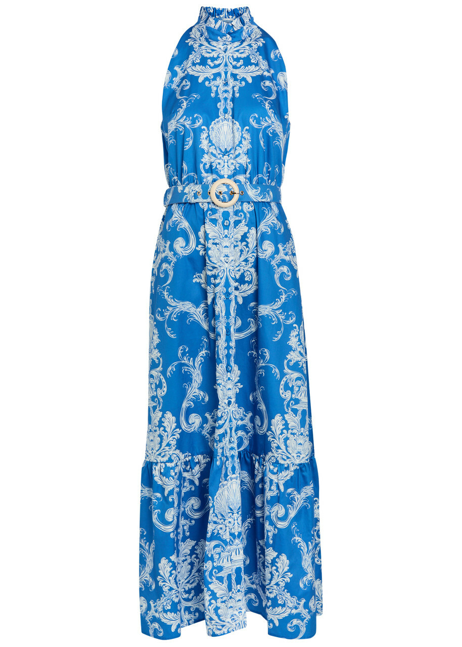 Borgo DE Nor Biba Printed Belted Cotton Maxi Dress Blue