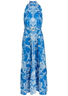 Borgo DE Nor Biba Printed Belted Cotton Maxi Dress Blue