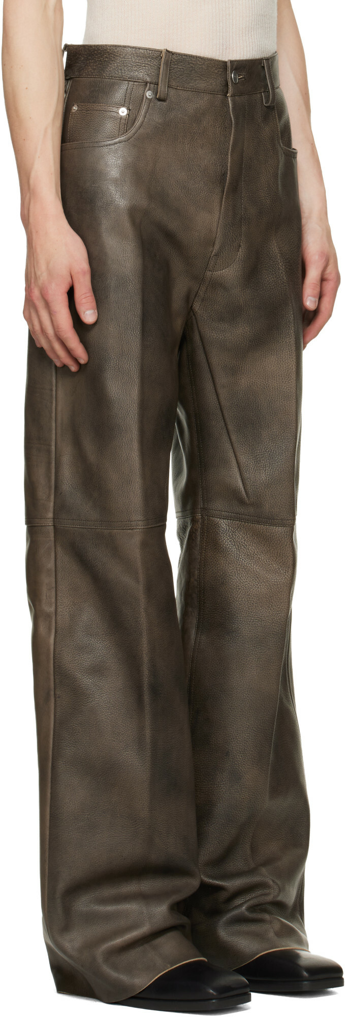 Rick Owens Brown Tower Geth Leather Pants