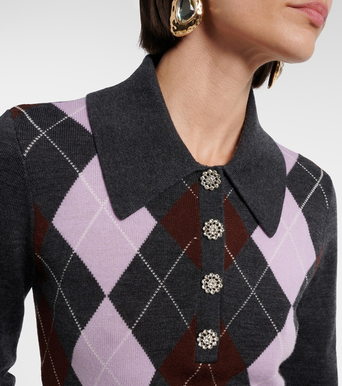 Self-Portrait Argyle wool polo sweater