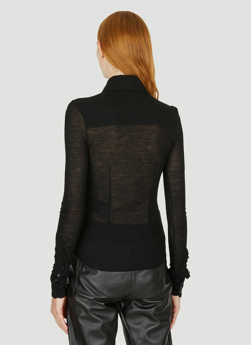 Sheer Knitted Long Sleeve Top Black