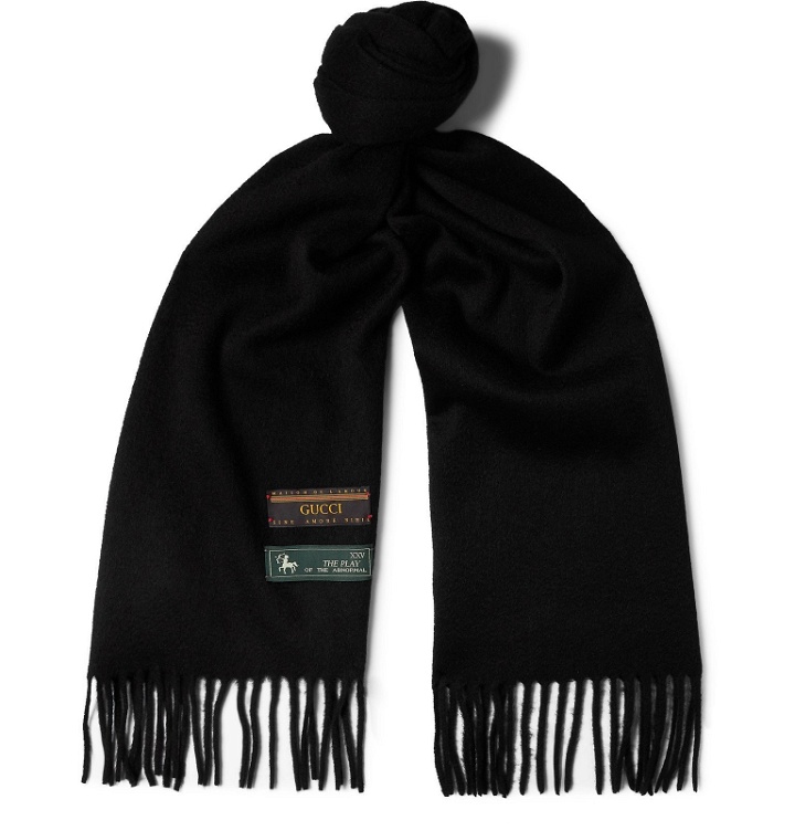 Photo: Gucci - Fringed Wool and Cashmere-Blend Scarf - Black