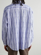 WTAPS - Logo-Appliquéd Striped Cotton-Blend Dobby Shirt - Blue