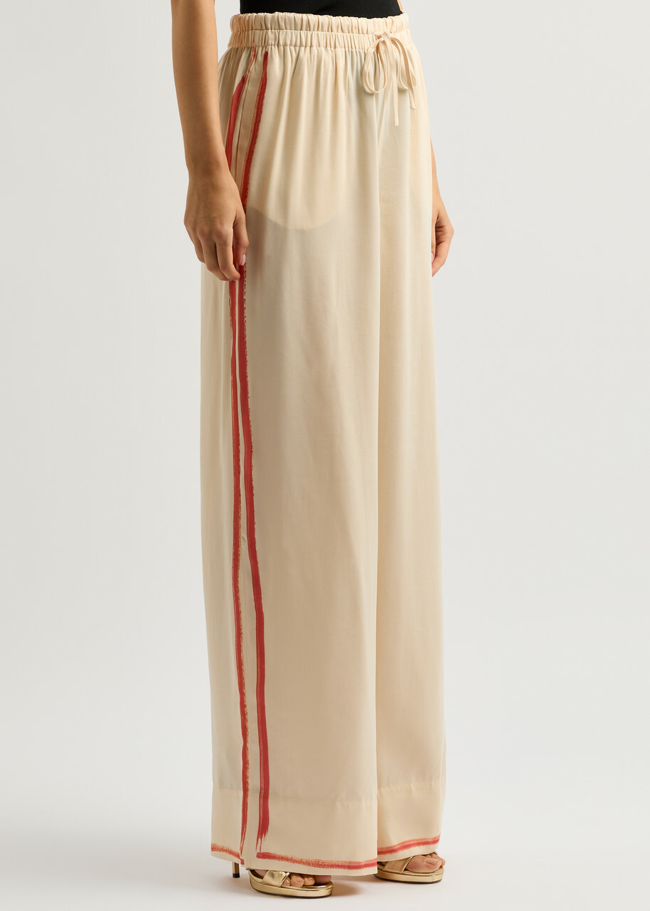 Stine Goya Emi Striped Matte Satin Trousers Off White