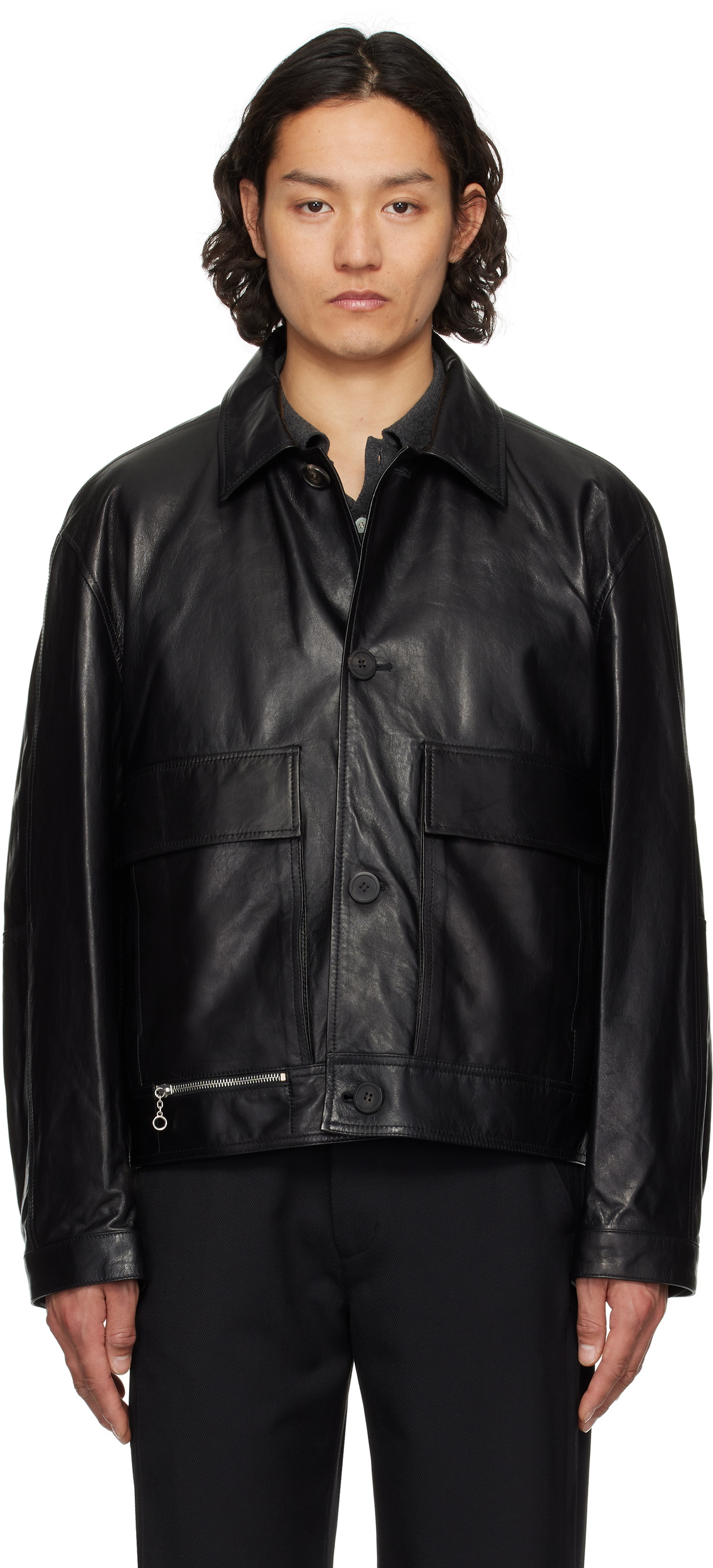 Solid Homme Black Short Leather Jacket Solid Homme