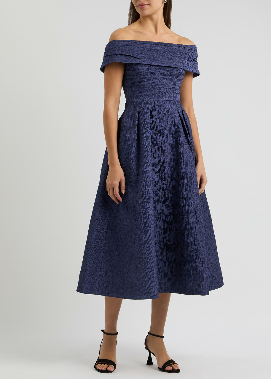 Rebecca Vallance Helene Off-the-shoulder Cloqu Midi Dress Blue Rebecca  Vallance
