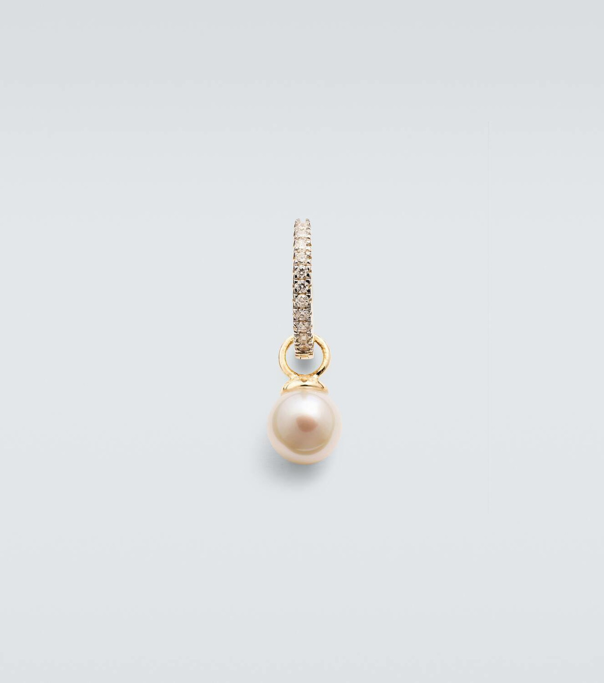 Mateo 14kt gold single hoop earring with diamonds and freshwater pearl