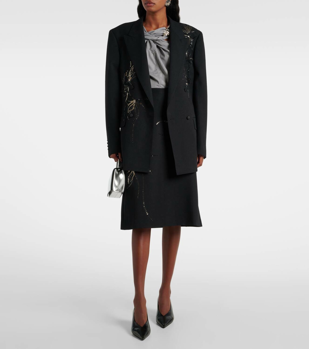 Jacques Wei Sequined wool pencil skirt