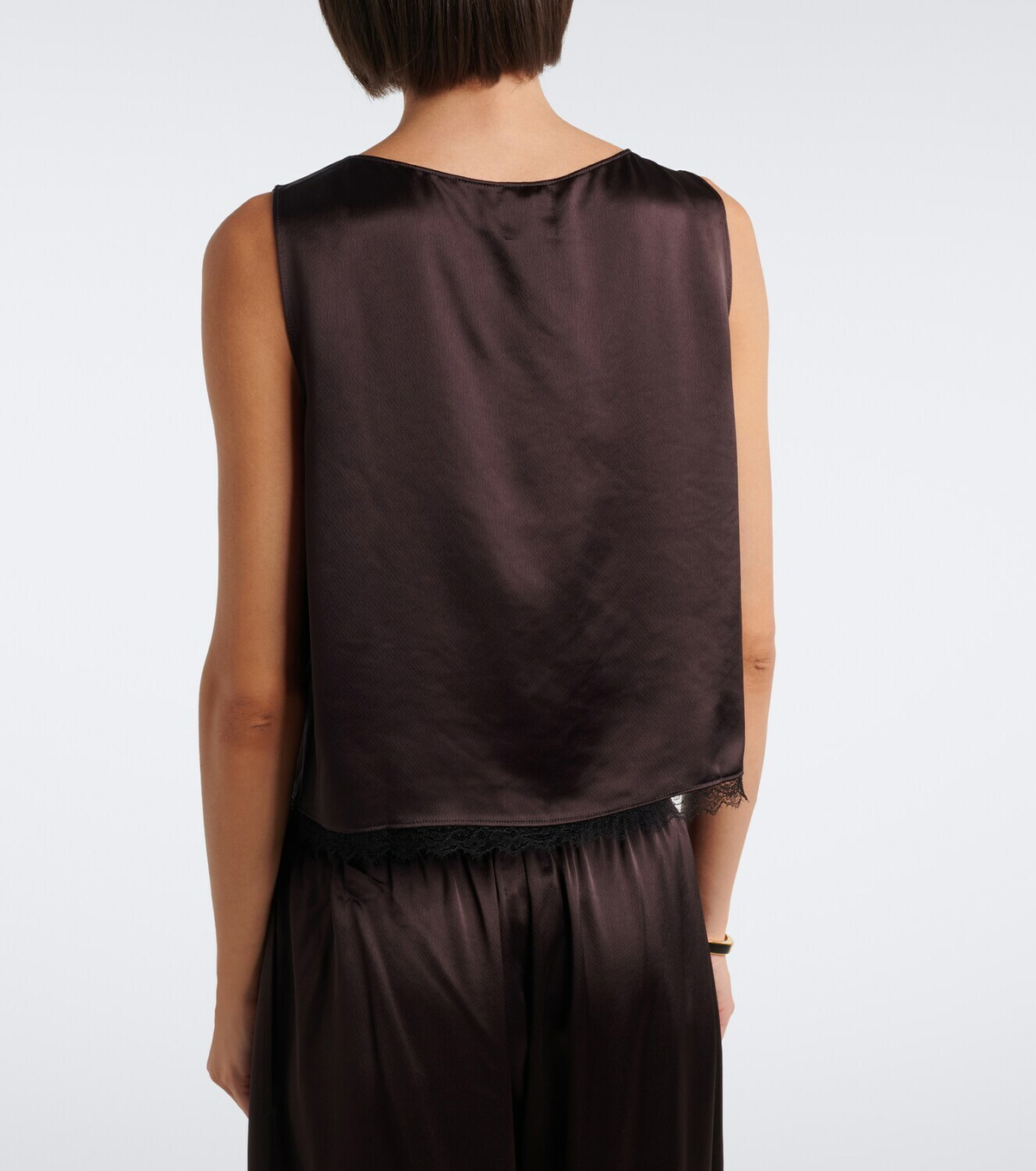 Leset Barb lace-trimmed satin crop top