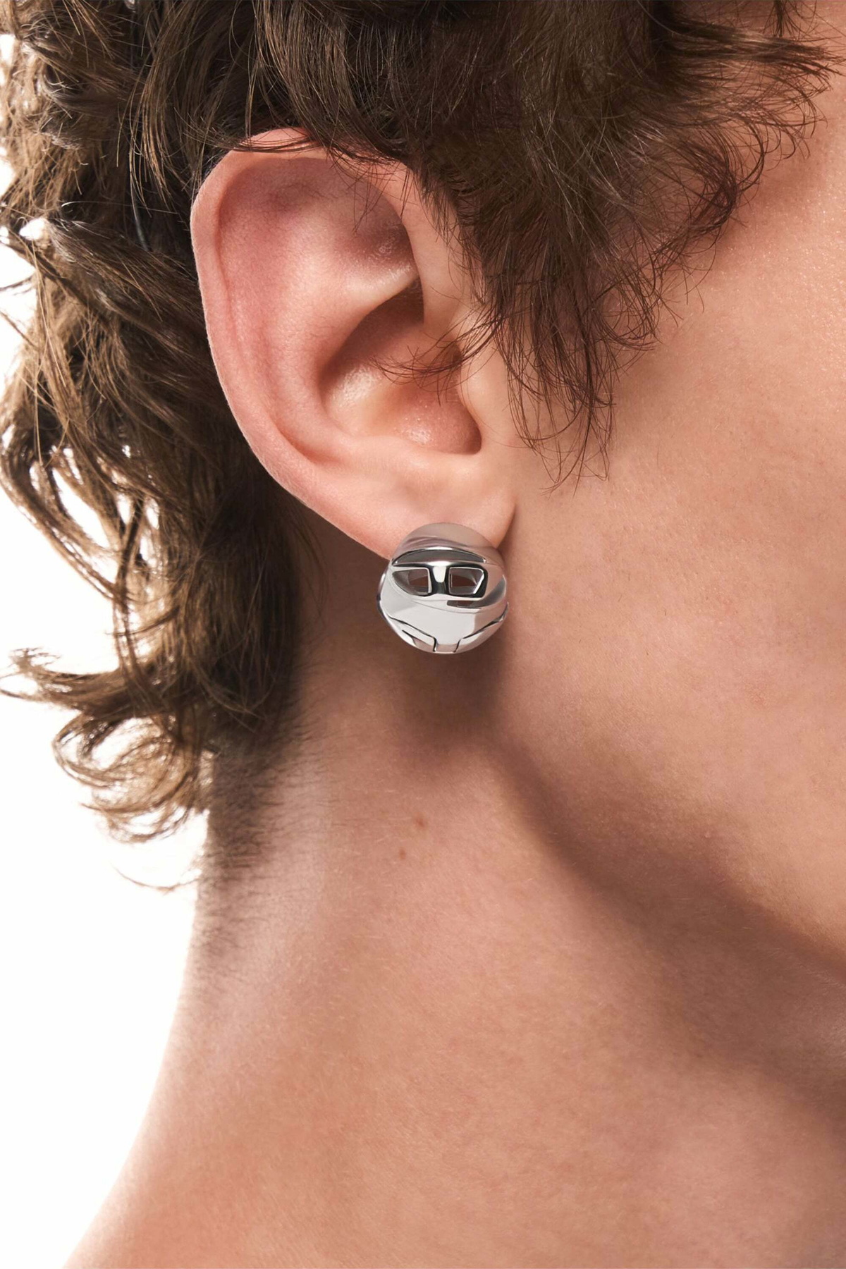 Diesel Stainless Steel Hoop Earring - Earrings - Unisex - Silver